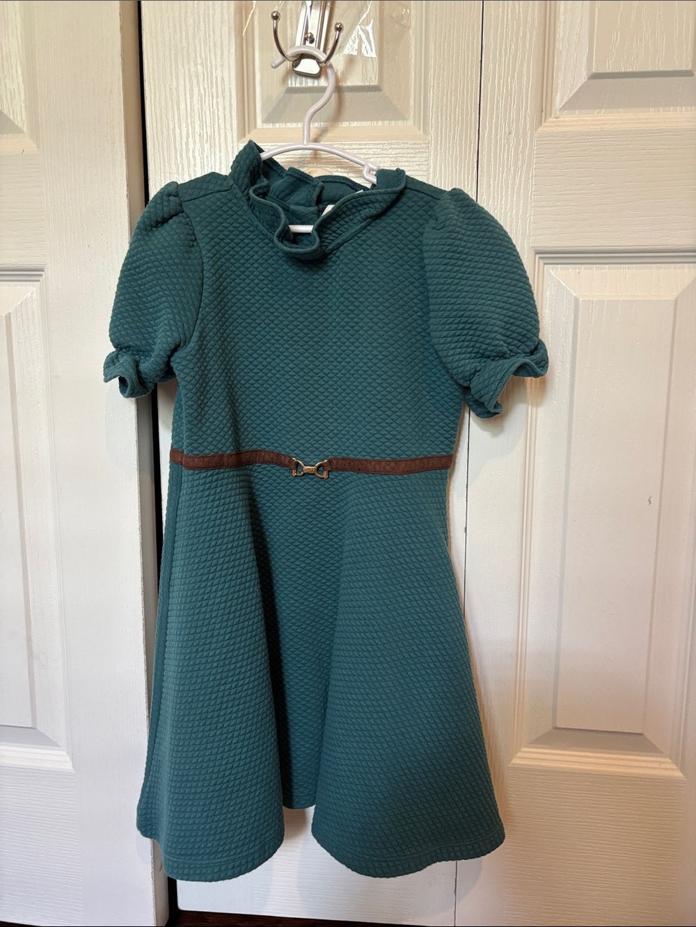 Janie and Jack Teal Textured Fit-and-Flare Dress with Puff Sleeves